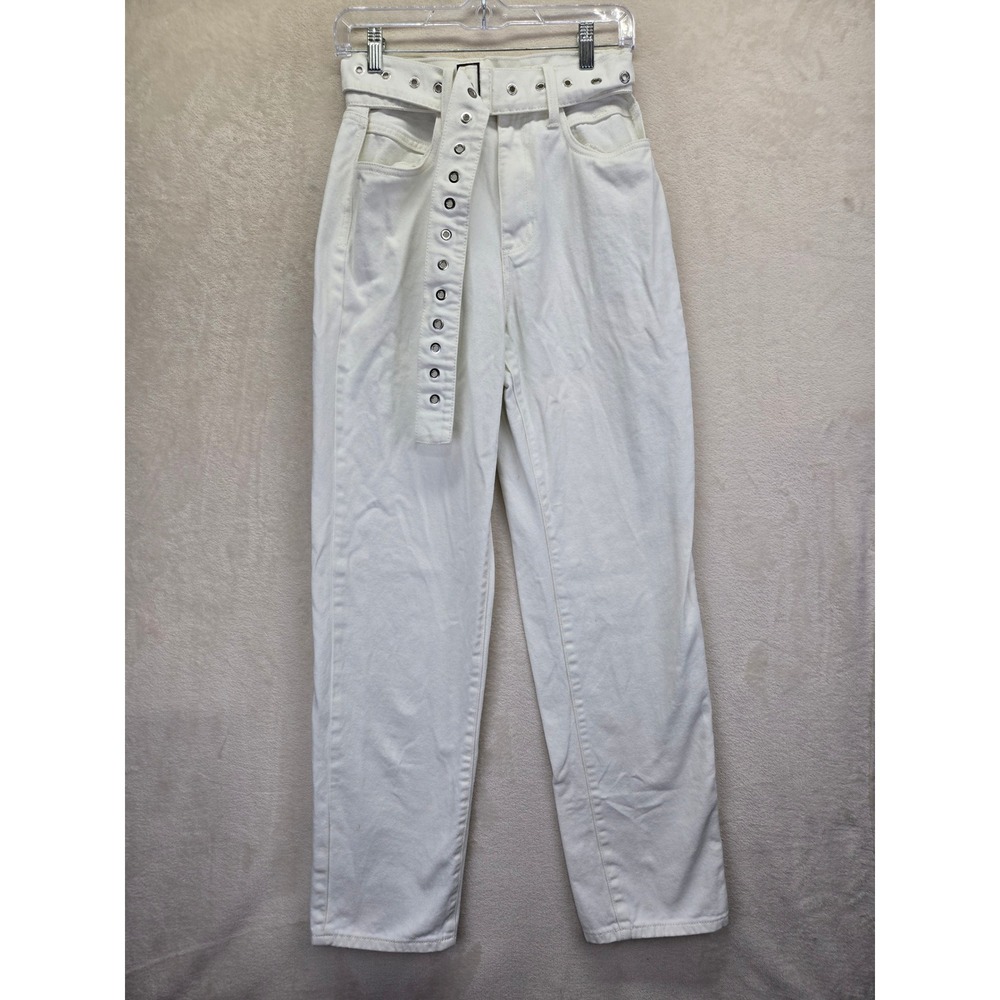 WeWoreWhat Womens Off-White High Rise Straight Leg Belted Grommet Jeans Size 26